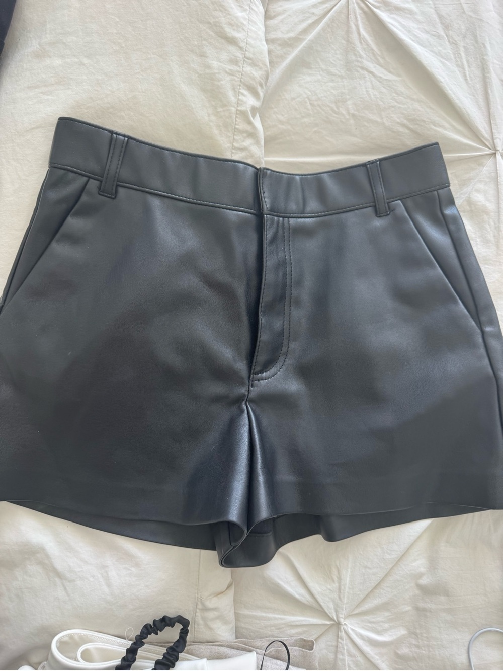 Zara Black Faux Leather High-Waist Shorts